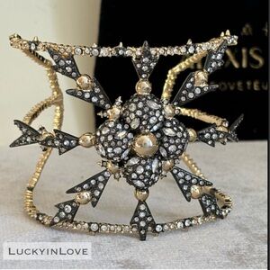 ALEXIS BITTAR • Gold & Black Gunmetal Swarovski Crystal Snowflake Cuff Bracelet